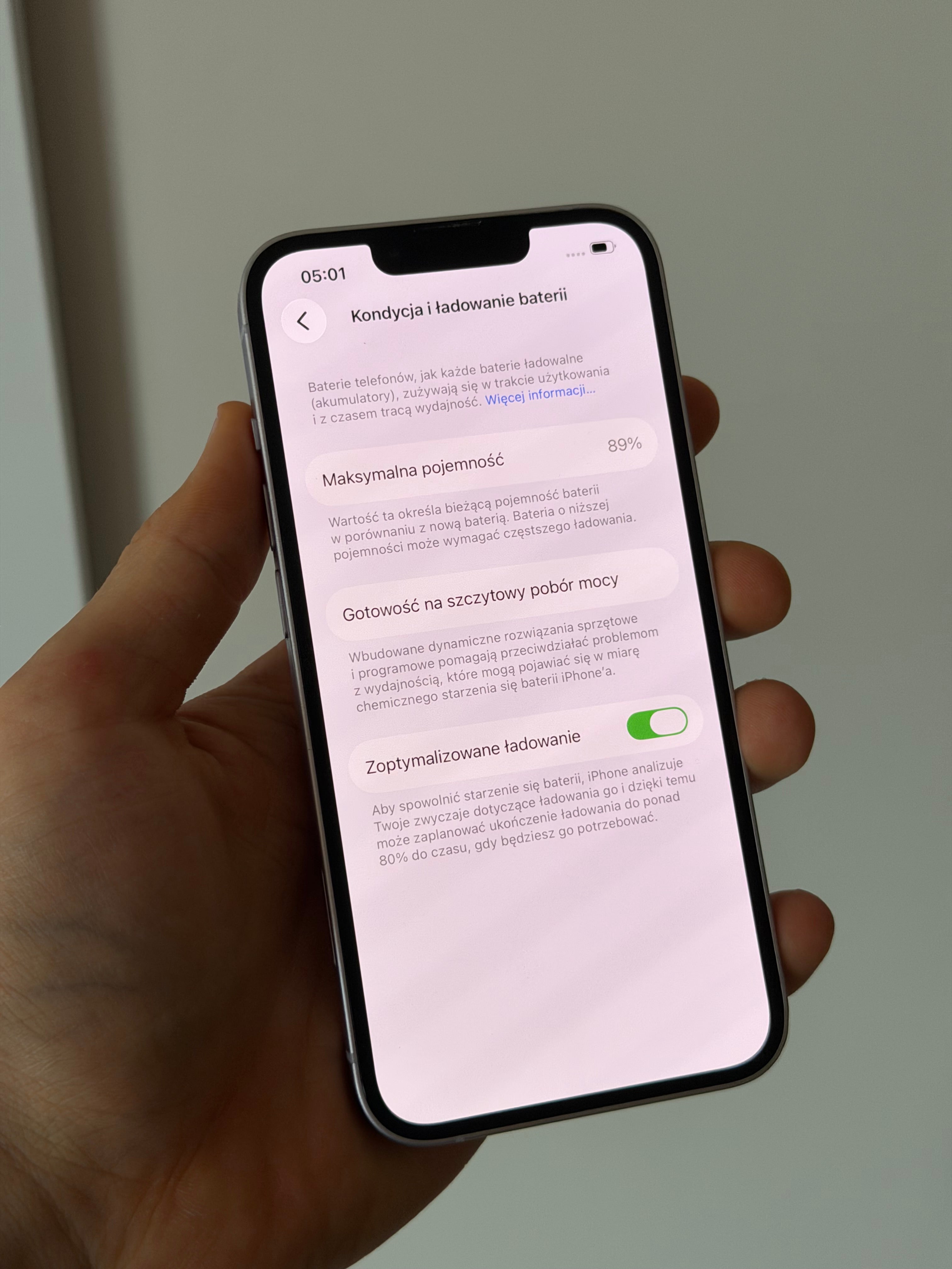 iPhone 14, 89%, liliowy
